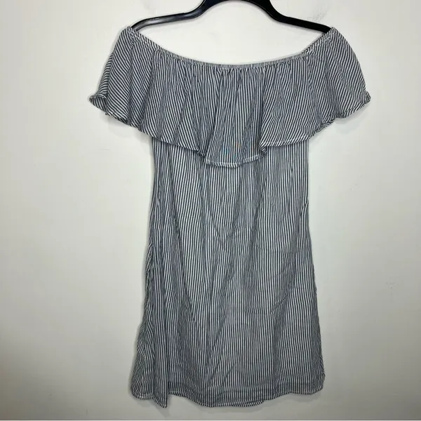 Allison Joy‎ 100% cotton off the shoulder dress women’s size medium blue & white - Image 6