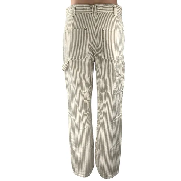 NEW MNG Mango Beige White Striped Straight Carpenter Cargo Trousers Pants Size 2 - Image 4
