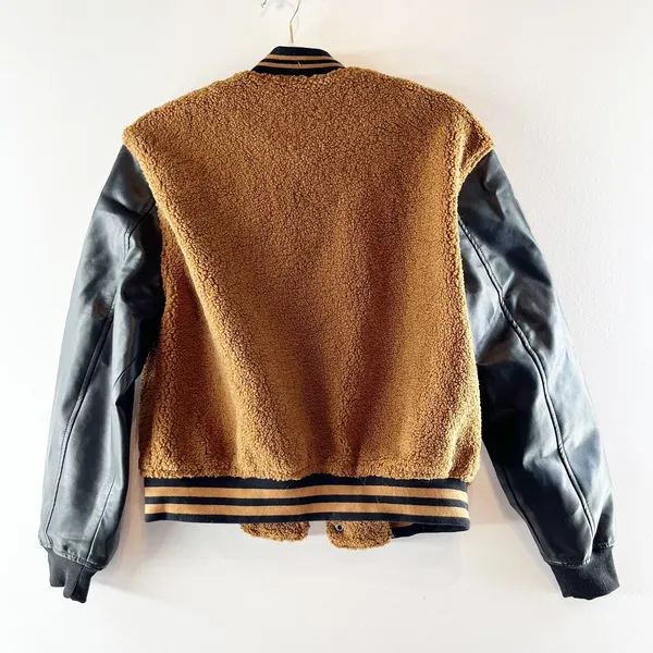 Blank NYC Sherpa Varsity Bomber Jacket Black Brown Cinnamon Spice Small - Image 4