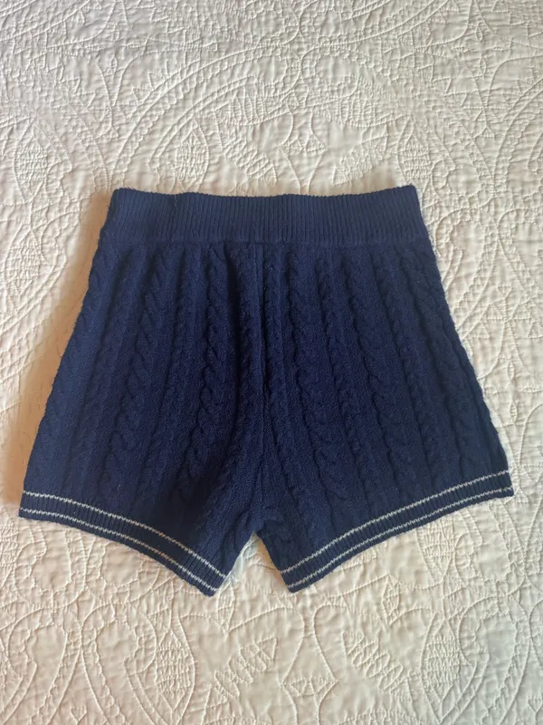 Victoria's Secret PINK navy blue cable knit shorts with white stitching - Image 3