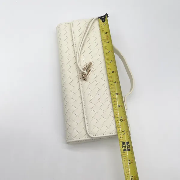 Few Moda East West Woven Clutch Bag Crossbody Cream Toggle Minimalist Chic Vegan - Image 13