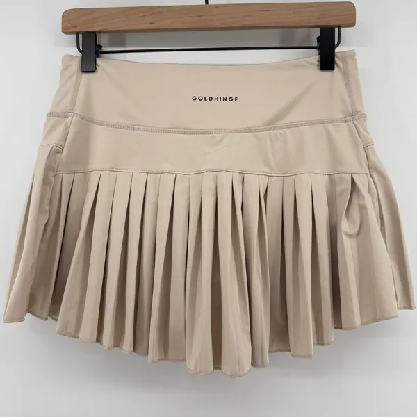 Gold Hinge Pleated Tennis Skirt Skort Beige Women L Preppy Pickleball Activewear - Image 5