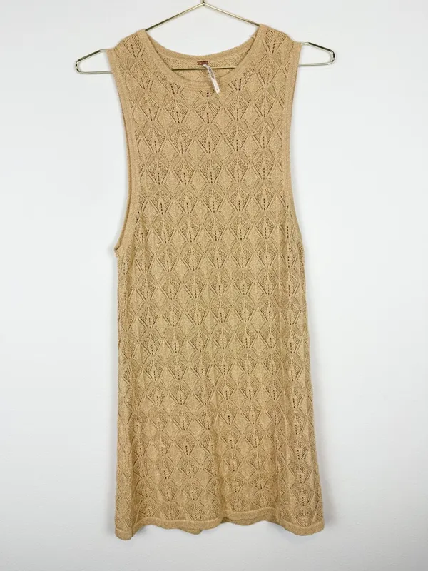 Free People Take Me Out Co-Ord Gold Metallic‎ Knit 2 Piece Set Flared Leg Small - Image 5