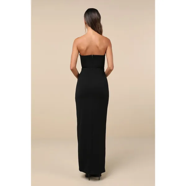 Lulus Sensational Beauty Black Strapless Maxi Dress Bridesmaid Holiday Medium - Image 3