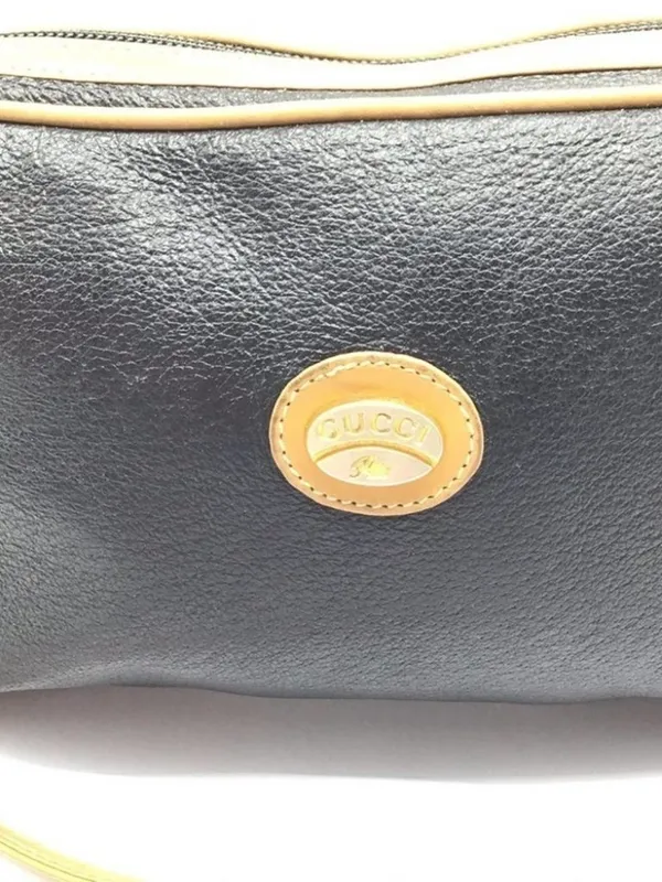 Vintage Gucci Plus Black Coated Leather Crossbody Bag 22" Strap - Image 3