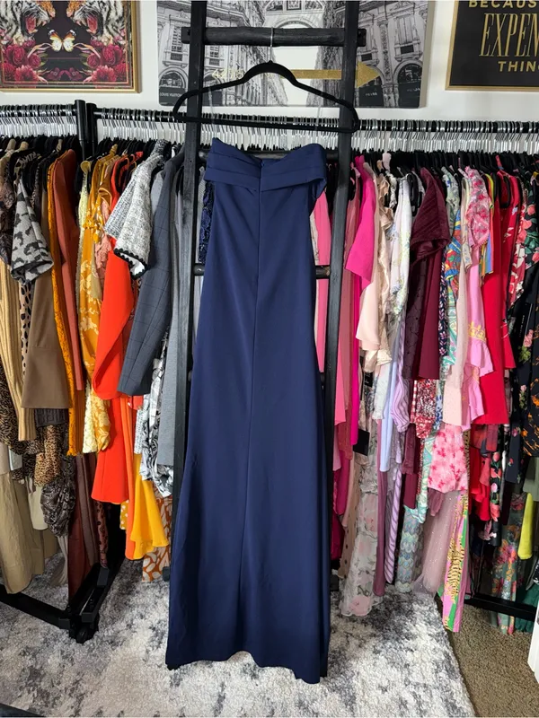 BABYBOO Zafira Navy Strapless Draped High Slit Maxi Dress Womens XS New NWT - Image 12