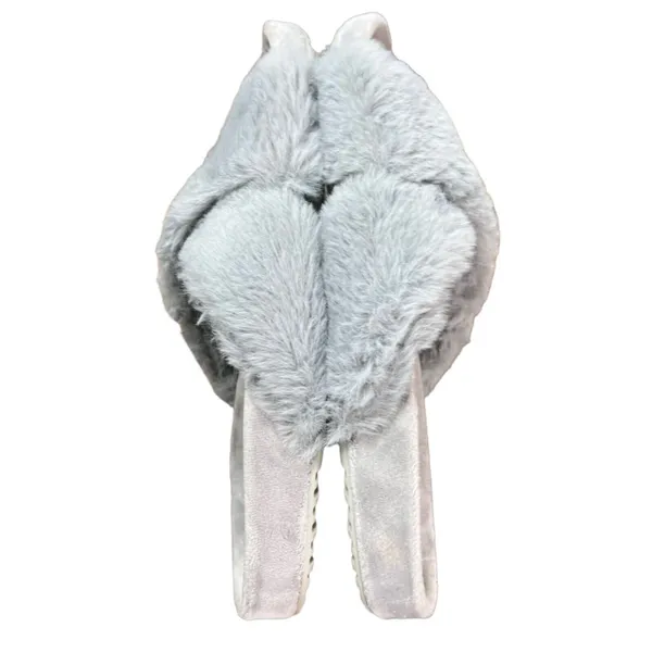 Fitory Slippers Womens Size 7 Gray Cross Band Plush Slip On Slides Cozy‎ Casual - Image 7