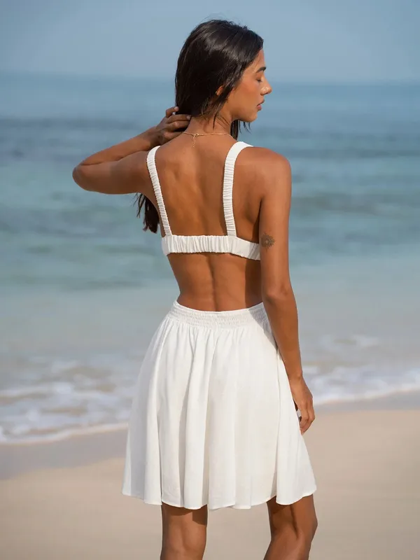Berlook White Plunging Ruched Beach Dress - Image 4