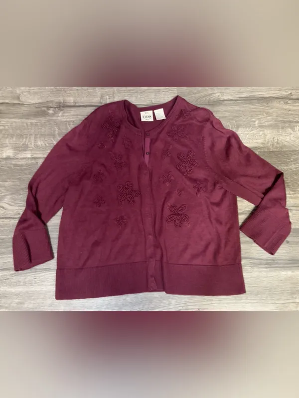 B. Moss Women’s Burgundy Floral Embroidered Wool Blend Cardigan Size L - Image 3