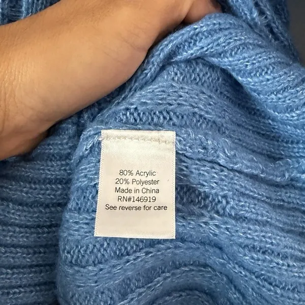 SO Women’s Blue Open Knit Crew Neck Sweater Size L NWT - Image 5