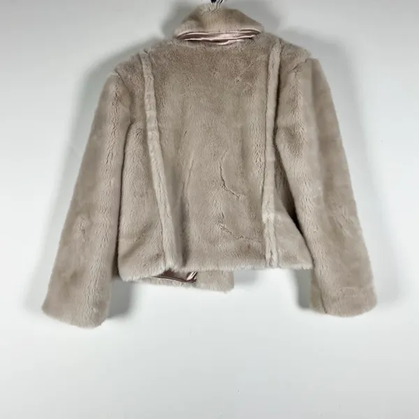 MCGUIRE Gigi Faux Vegan Fuzzy Fur Collared Jacket Coat Misty Neutral Small - Image 4