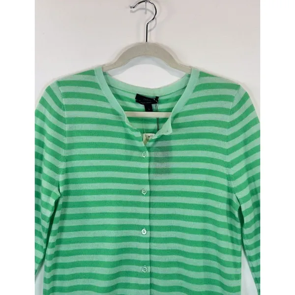NWT J.CREW Womens Cardigan Green Italian Cashmere Knit Striped Sweater Large - Image 8