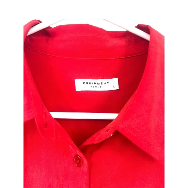 Equipment L Quinne Silk Button Down Up Top Blouse Shirt in red Luxury Basic - Image 3