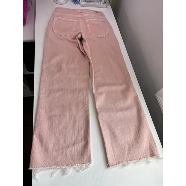 Paige Nellie High Rise Wide Leg Tie Waist Jeans Pink Raw Hem Size‎ 24 - Image 9