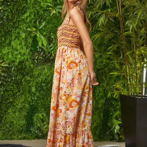 Davi & Dani Multi Smocked Bodice Geo‎ Ruffle Strappy Midi Dress - Image 9