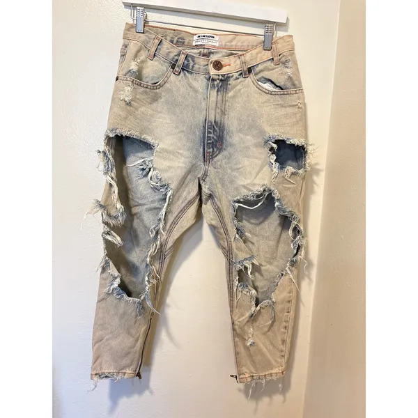 One Teaspoon 23 Kingpins Relaxed Busted Destroyed Zip Crop Slouchy Light Jeans - Image 2