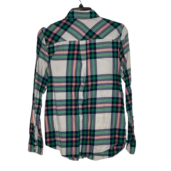 J. Crew‎ Flannel Shirt Size XS Boy Fit Green Pink White Plaid 100% Cotton Womens - Image 6