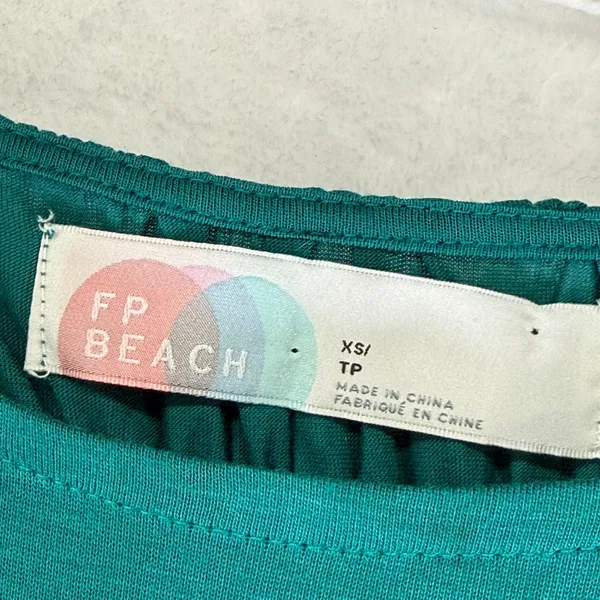 FP Beach Free People Teal Green Smocked Waist High-Low Maxi Dress XS Long Sleeve - Image 2