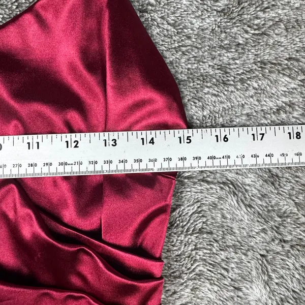 Lulus Romantic Nights Burgundy Satin Ruffled Bodycon Mini Dress Women's Small - Image 6