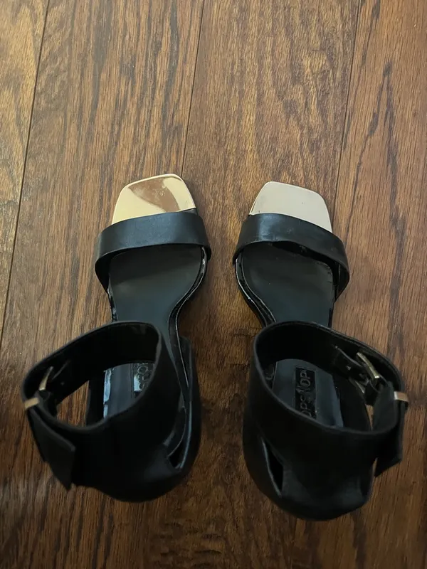 Topshop Black High-Heel Ankle-Strap Sandals with Metallic Toe Accent - Image 6