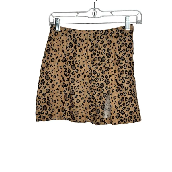 REFORMATION Cady Mini Skirt Women Brown Leopard Animal Print Linen 90s Y2K - Image 2