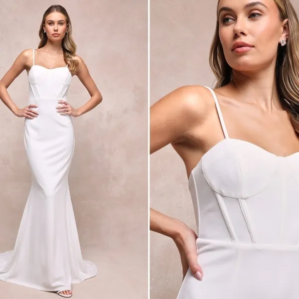 LULU's Wedding Bridal Elegant Sexy Corset Bustier Sophisticated Maxi Gown - Image 2