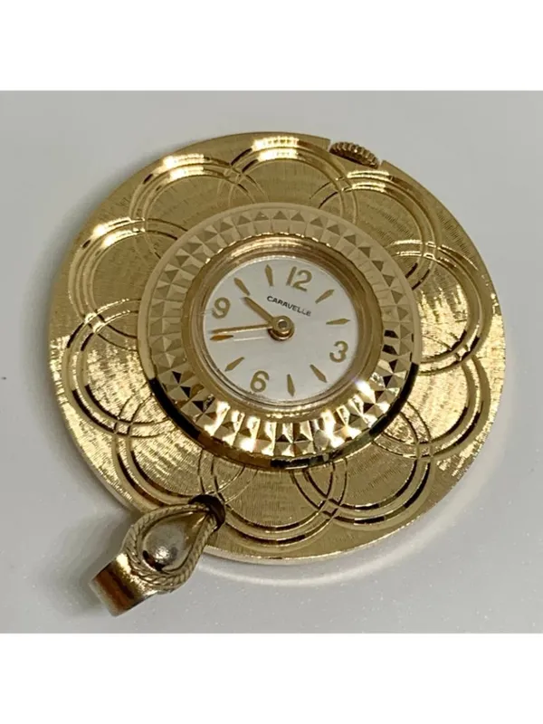 Vintage Caravelle by Bulova women Mechanical Pendant Watch gold tone 33mm works - Image 7