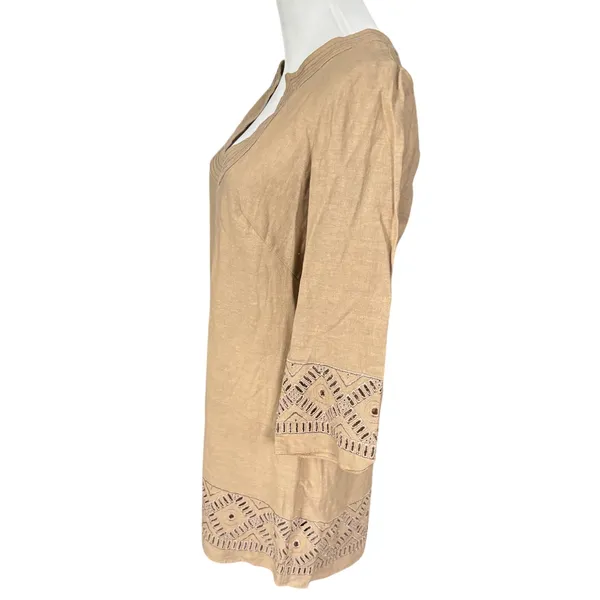 Max Studio Linen Blend Shift Dress Size S Tan Beige Cut‎ Out Neutral - Image 3