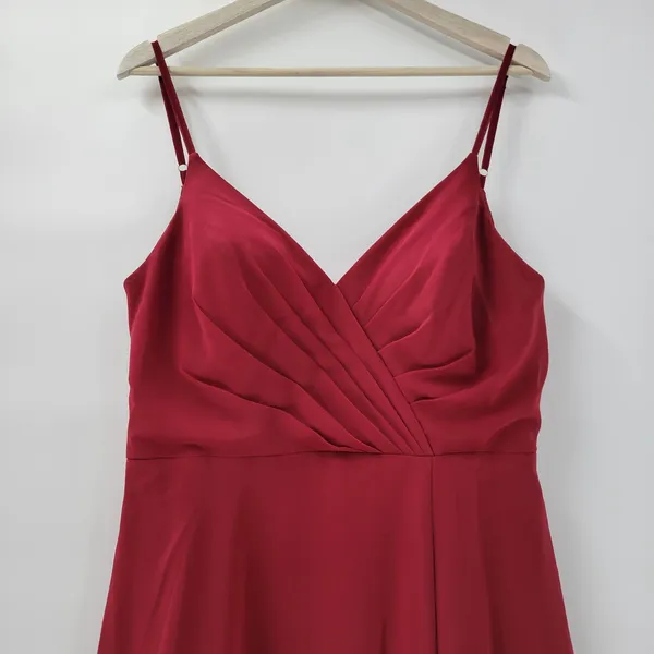 Azazie Gown Womens Large Red Pleated Chiffon High Slit Prom Bridesmaid Dress - Image 5