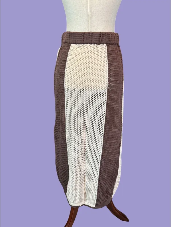 Mahila Brown and Cream Knit Midi Skirt Size S - Image 2