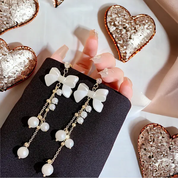 Retro Style Bow Decor‎ Faux Pearl Tassel Earrings *Fashion Earrings - Image 5
