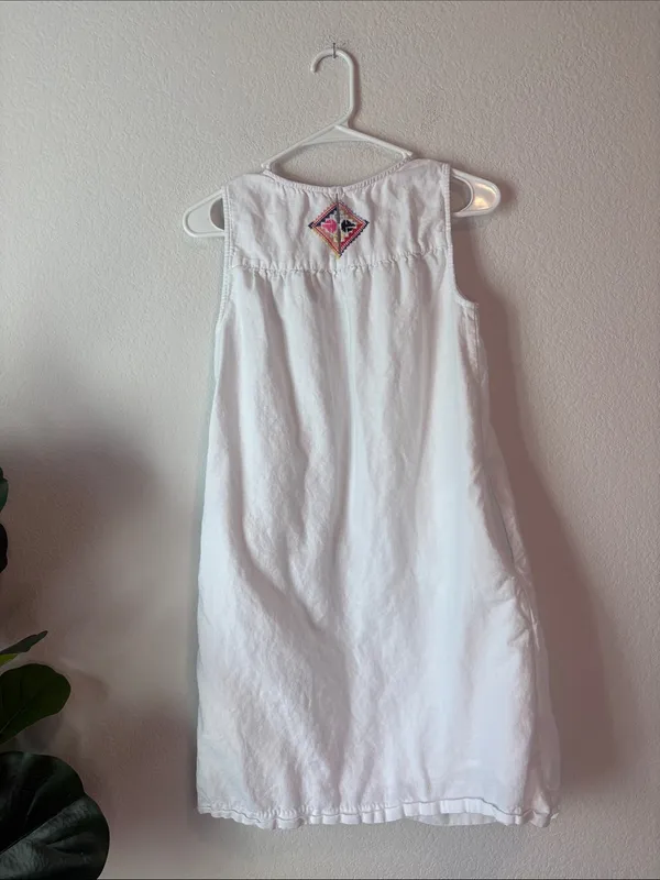 Joules White Sleeveless Dress with Multicolor Embroidered Yoke linen/cotton - Image 5