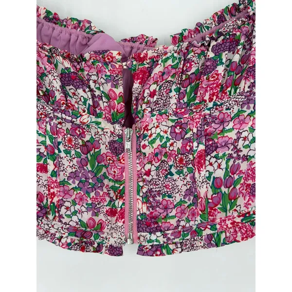 For Love & Lemons M Katarina top cropped blouse revolve pink floral puff sleeve - Image 4