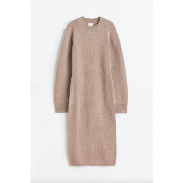 H&M Knitted Sweater Bodycon Dress Beige Long Sleeve S - Image 8
