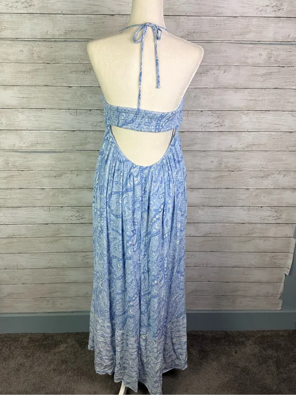Hollister Blue Paisley Asymmetrical Halter Maxi Dress - Image 6