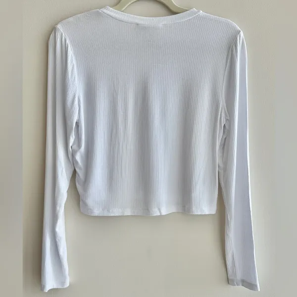 BCBGeneration Cropped Long Sleeve Ribbed Tee, White, Size Medium - Image 11