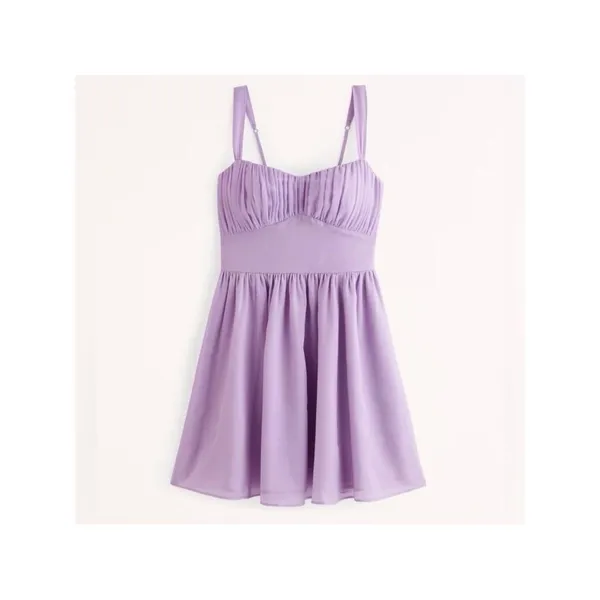 Abercrombie & Fitch Lavender Purple Mini Smocked Dress Ruched Chiffon NWT Size M - Image 2