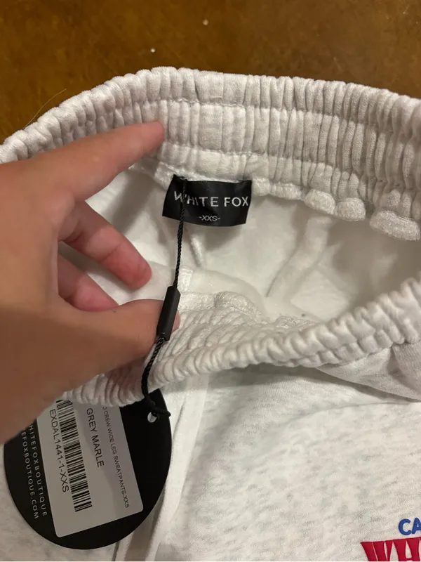 White Fox Boutique Light Gray Pajama Sweatpants with Red Logo - Image 4