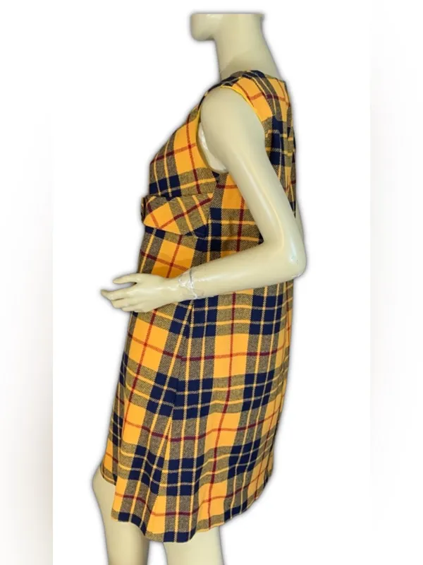 Vintage 1960'S M.H. Fine Co Yellow & Blue Plaid Wool Blend Shift Dress (12) - Image 7