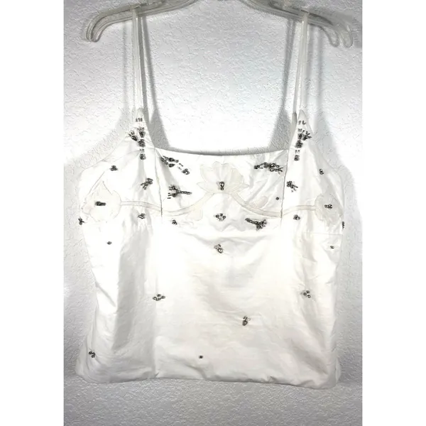 ZARA White Embellished Cami Top XL Rhinestone Beaded Floral Tank NWOT Capsule - Image 3