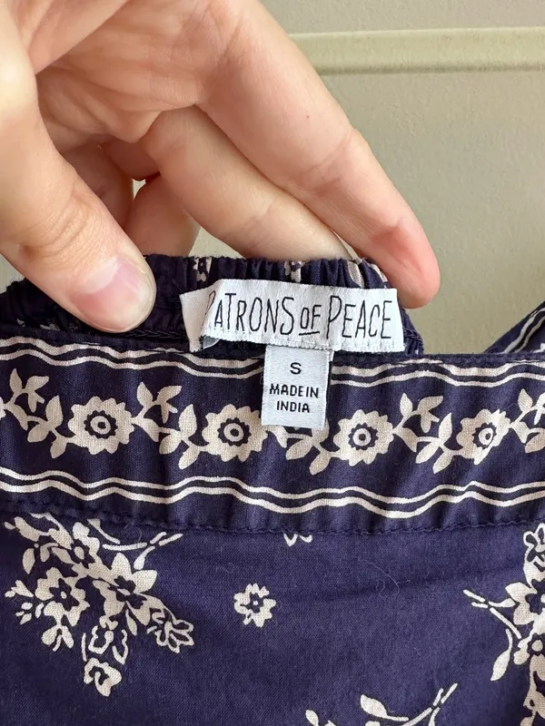 Patrons of Peace Floral Ribbon Tie Smocked Back Midi Dress, Blue, Size Small - Image 9