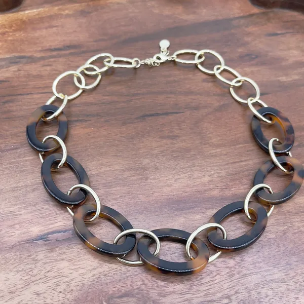 LOFT Necklace Tortoise Shell Gold Tone Oval Link Chain Preppy Chic Mob Wife City - Image 4