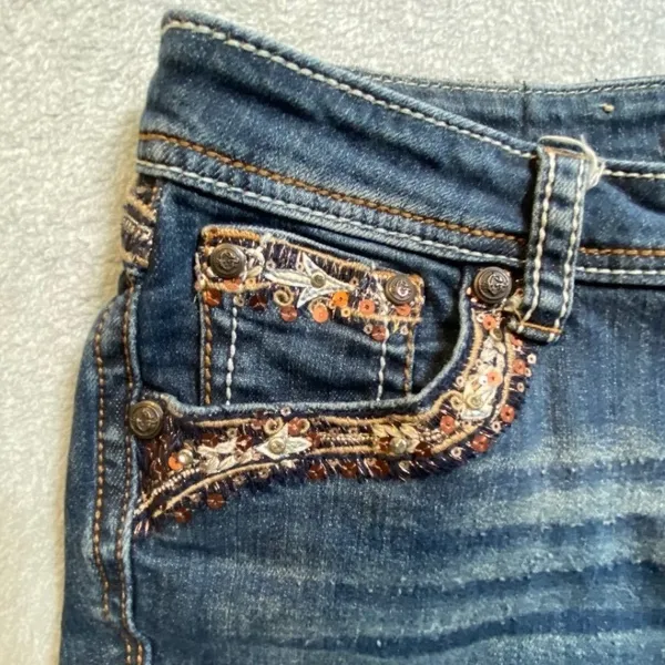 Grace in LA Jeans Womens 28 Blue Embroidered Sequin Pocket Western Distressed - Image 12