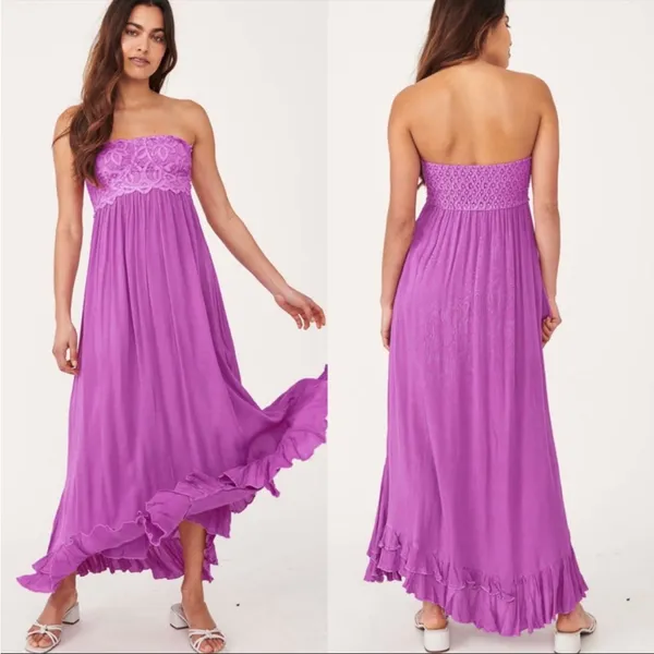 Free People Lavender Strapless Lace Maxi Dress - Image 5