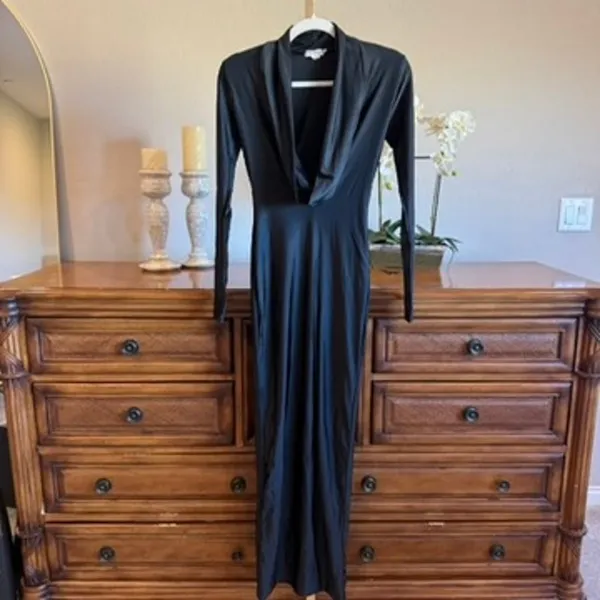 Good American Black Cowl Neck Jersey Zip Slit Dress Small NWOT - Image 8