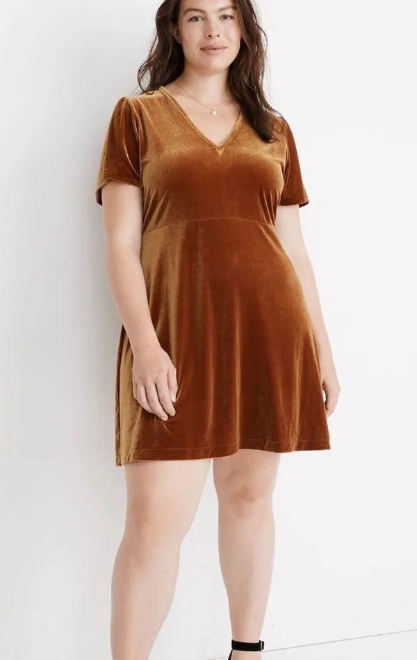 Madewell Velvet V-Neck Flutter-Sleeve Dress Golden Pecan Size XXL - Image 2
