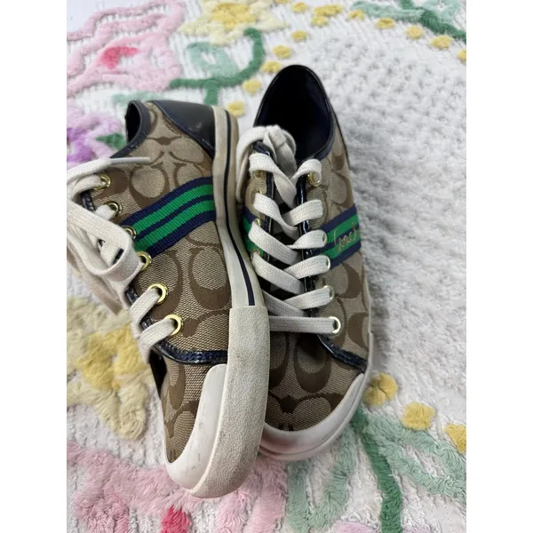 Coach Polly Signature Monogram Canvas Sneakers Brown Blue Green Womens 5.5B‎ - Image 3