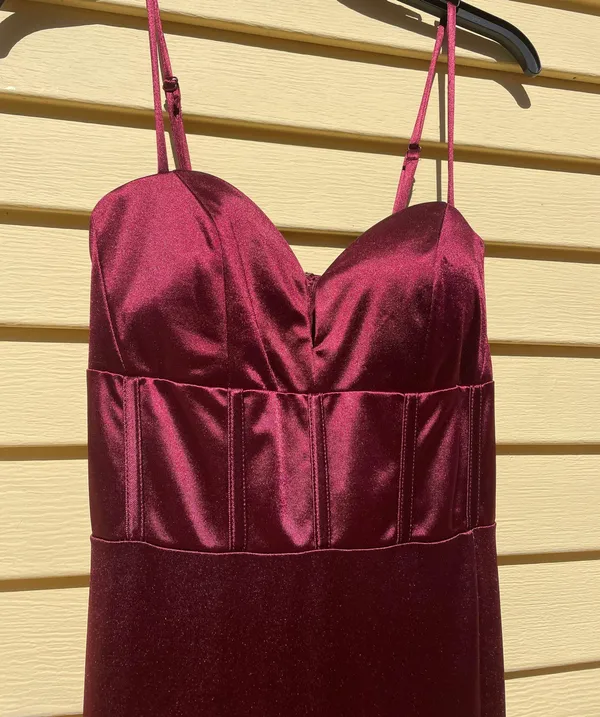 Macy's Maroon Satin Corset Body con Dress - Image 2