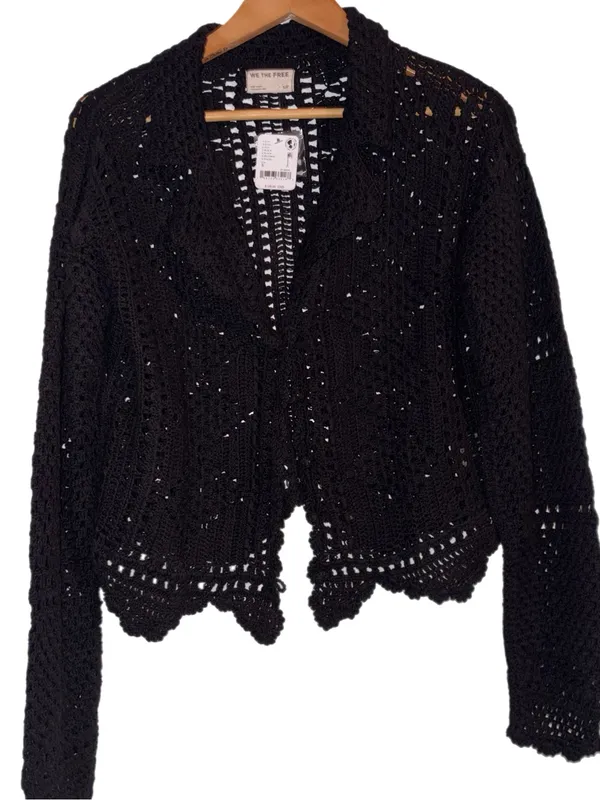 NWT Free People We The Free Friend Of A Friend Crochet Sweater Small Black - Image 4