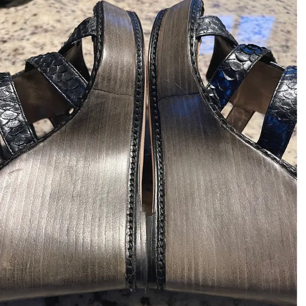 Coach Mallory Wedge Sandal Womens 6.5 Black Metallic Snakeskin Studded Gladiator - Image 6